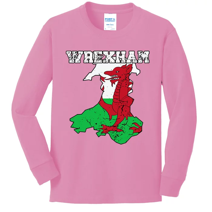 Wrexham Pride Of Wales Welsh Dragon Football Fan Kids Long Sleeve Shirt