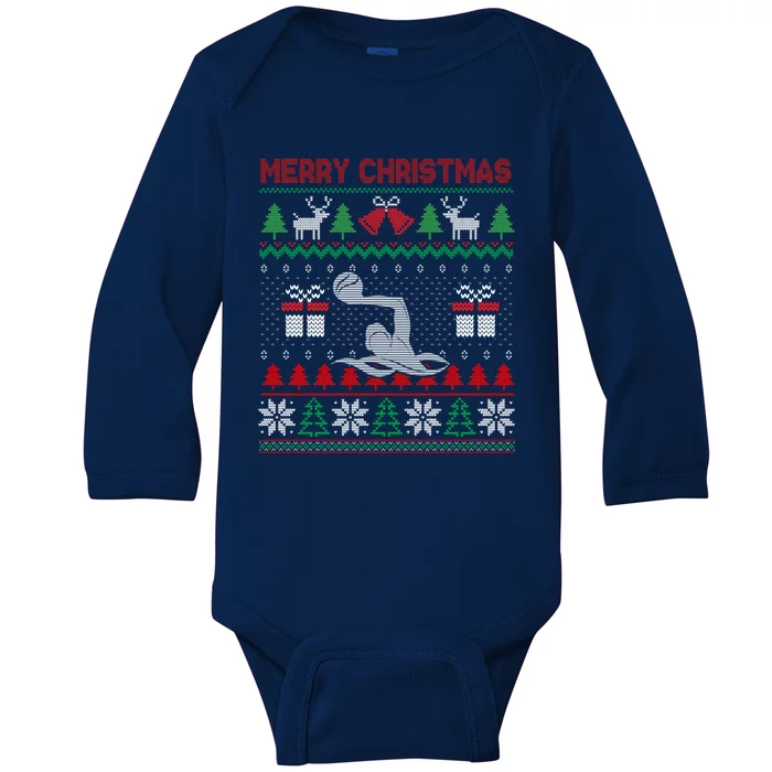 Water Polo Player Santa Tree Xmas Gift Baby Long Sleeve Bodysuit