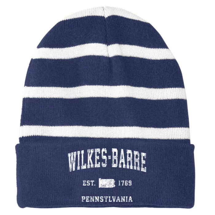 Wilkesbarre Pennsylvania Pa Vintage Athletic Sports Striped Beanie with Solid Band