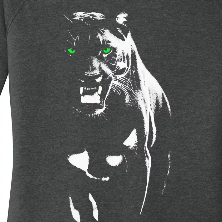 Wild Proud Panther With Cool Green Eyes Shows Teeth Women's Perfect Tri Tunic Long Sleeve Shirt