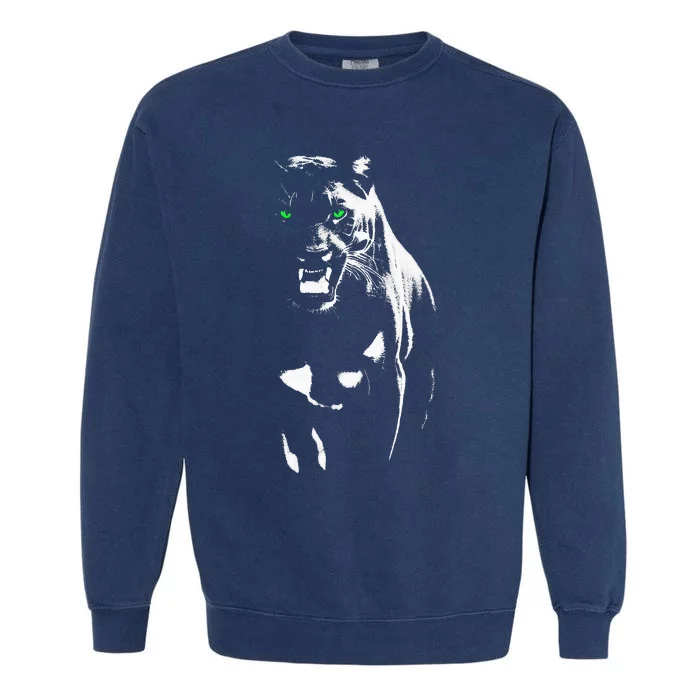 Wild Proud Panther With Cool Green Eyes Shows Teeth Garment-Dyed Sweatshirt