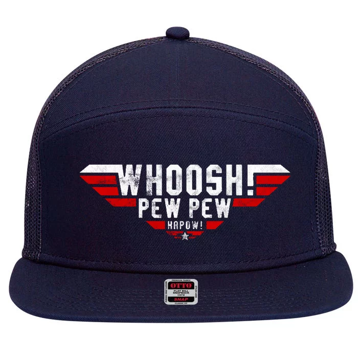 Whoosh! Pew Pew Funny Logo 7 Panel Mesh Trucker Snapback Hat