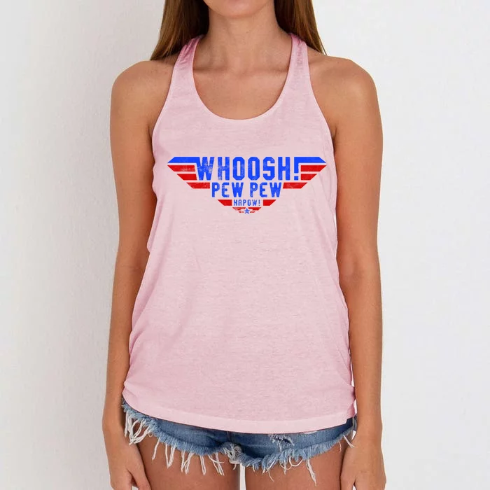 Whoosh! Pew Pew Funny Logo Women's Knotted Racerback Tank