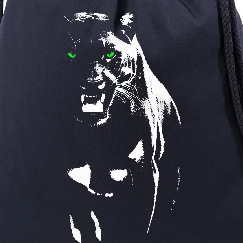 Wild Proud Panther With Cool Green Eyes Shows Teeth Drawstring Bag