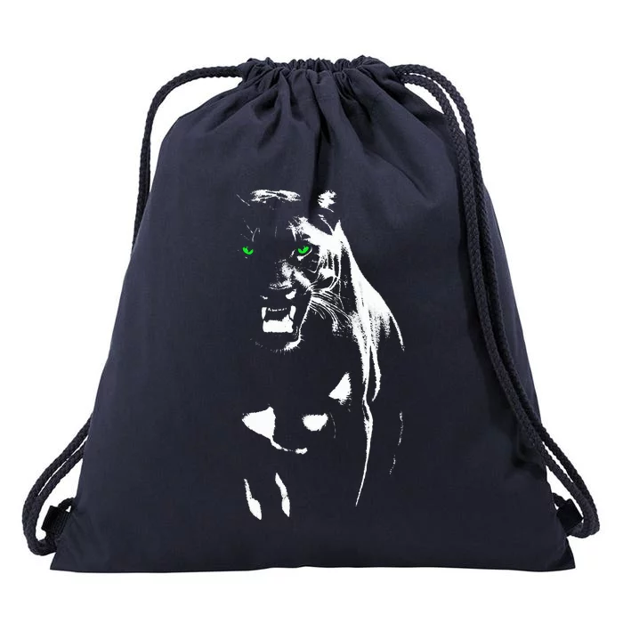 Wild Proud Panther With Cool Green Eyes Shows Teeth Drawstring Bag