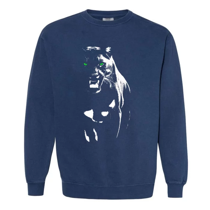 Wild Proud Panther With Cool Green Eyes Shows Teeth Garment-Dyed Sweatshirt