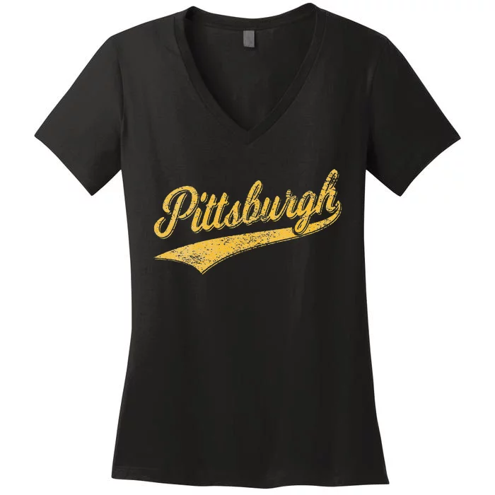 Womens PITTSBURGH PENNSYLVANIA VARSITY SCRIPT SPORTS JERSEY STYLE Women's V-Neck T-Shirt