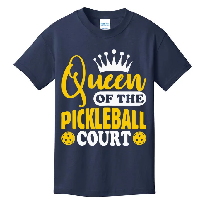 Wo Pickleball Queen Of The Pickleball Court Pickle Ball Player Kids T-Shirt