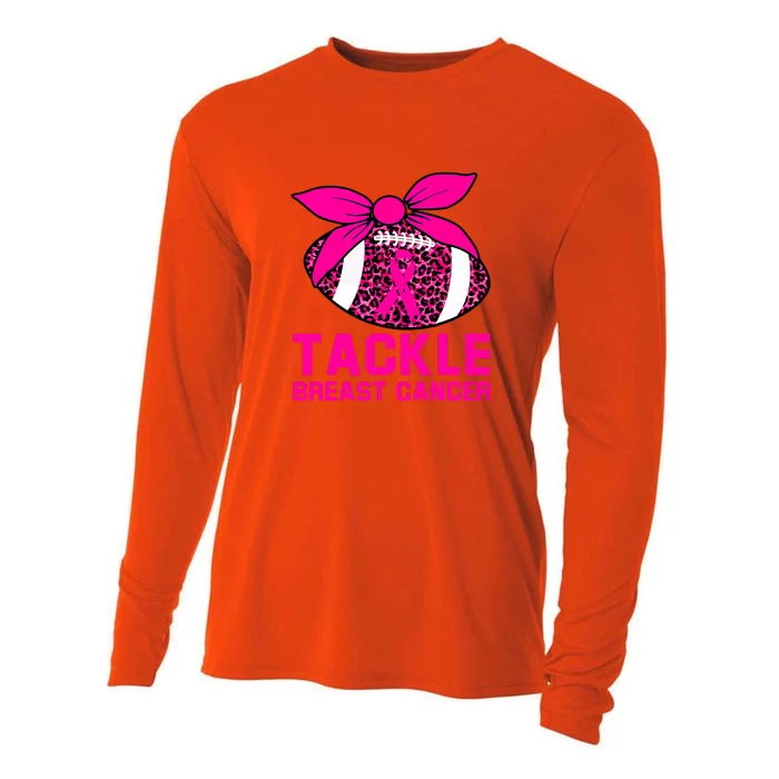 Woman Pink Ribbon Tackle Football For Breast Cancer Awareness Gift Cooling Performance Long Sleeve Crew