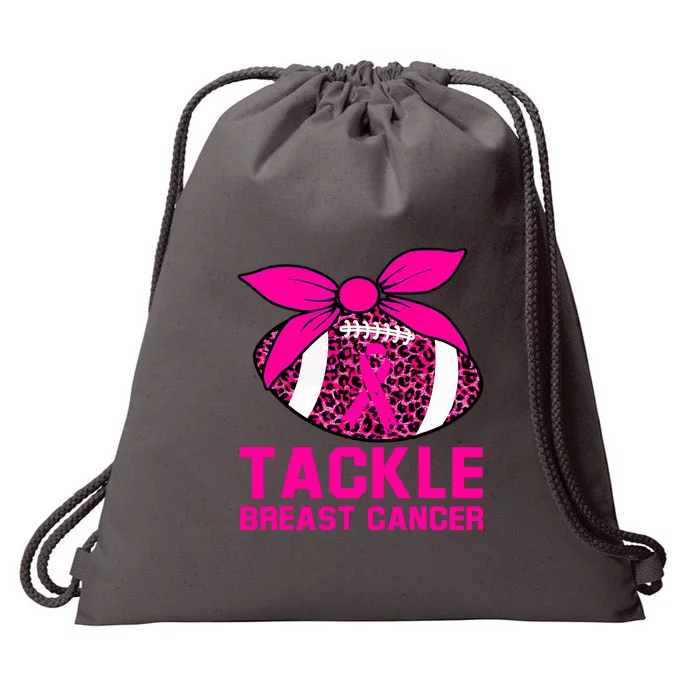 Woman Pink Ribbon Tackle Football For Breast Cancer Awareness Gift Drawstring Bag