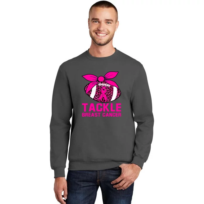 Woman Pink Ribbon Tackle Football For Breast Cancer Awareness Gift Tall Sweatshirt