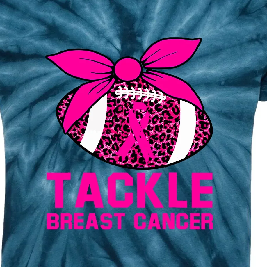 Woman Pink Ribbon Tackle Football For Breast Cancer Awareness Gift Kids Tie-Dye T-Shirt