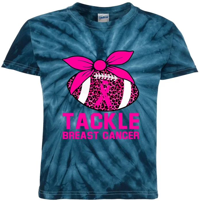 Woman Pink Ribbon Tackle Football For Breast Cancer Awareness Gift Kids Tie-Dye T-Shirt