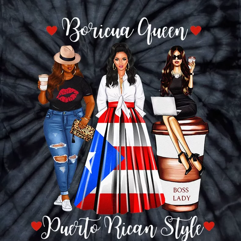 Womens Puerto Rican Style Boricua Queen Mom Womens Puerto Rico Tie-Dye T-Shirt