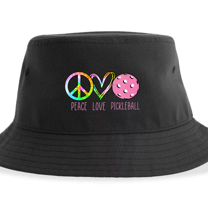 Womens Pickleball Retired Ladies Peace Love Pickleball Sustainable Bucket Hat