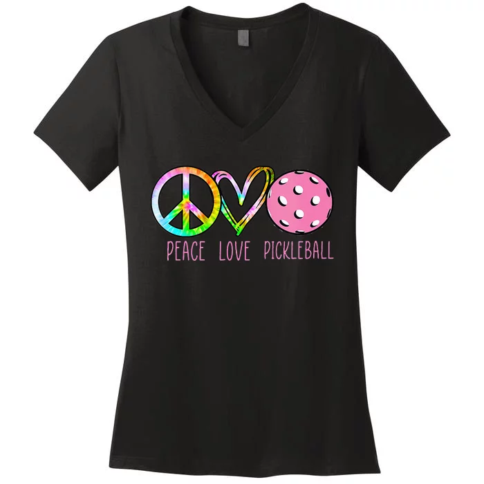 Womens Pickleball Retired Ladies Peace Love Pickleball Women's V-Neck T-Shirt