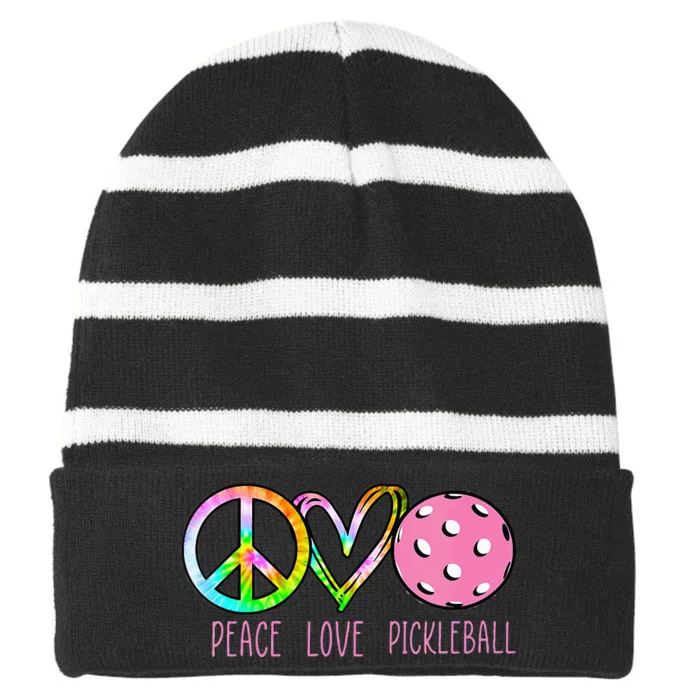 Womens Pickleball Retired Ladies Peace Love Pickleball Striped Beanie with Solid Band