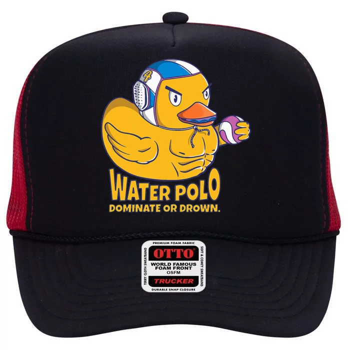 Water Polo Rubber Duck Dominate Or Drown On High Crown Mesh Trucker Hat