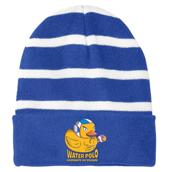 Water Polo Rubber Duck Dominate Or Drown On Striped Beanie with Solid Band