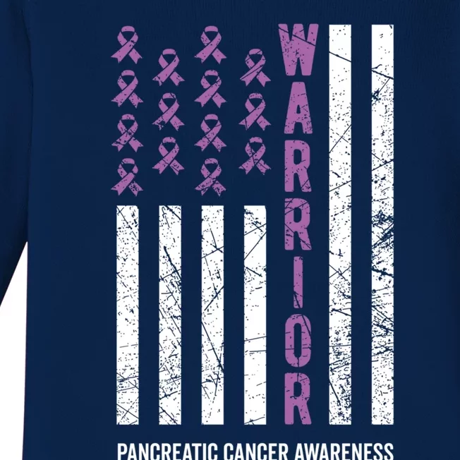 Warrior Purple Ribbon Pancreatic Cancer Awareness Gift Baby Long Sleeve Bodysuit