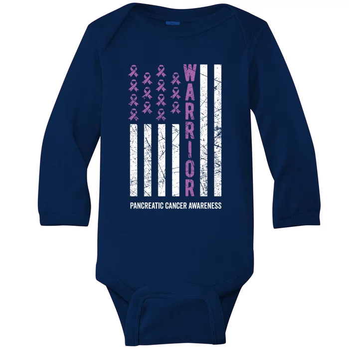 Warrior Purple Ribbon Pancreatic Cancer Awareness Gift Baby Long Sleeve Bodysuit