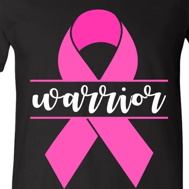 Warrior Pink Ribbon Breast Cancer Month V-Neck T-Shirt