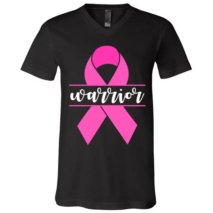 Warrior Pink Ribbon Breast Cancer Month V-Neck T-Shirt