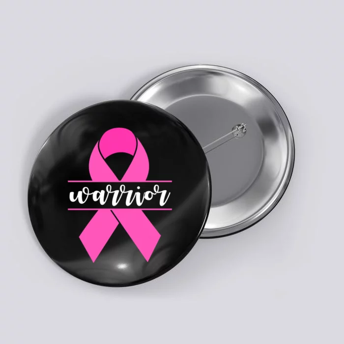 Warrior Pink Ribbon Breast Cancer Month Button