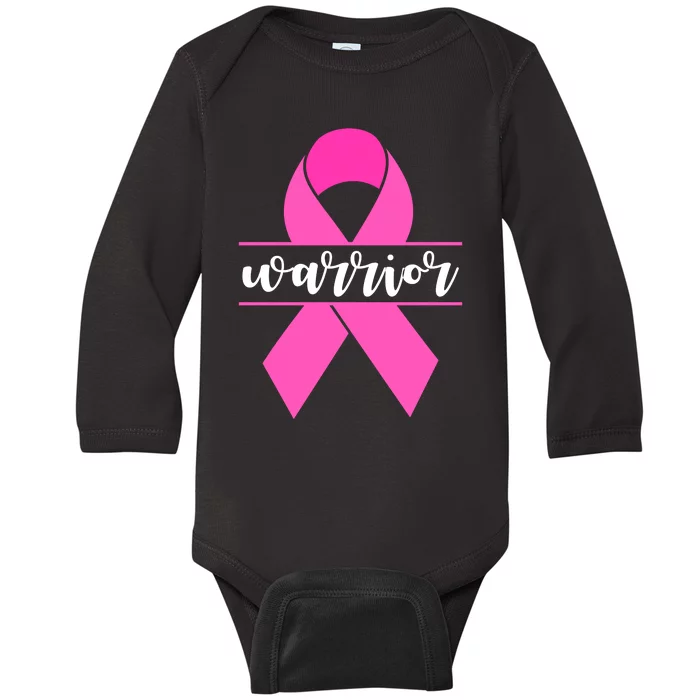 Warrior Pink Ribbon Breast Cancer Month Baby Long Sleeve Bodysuit