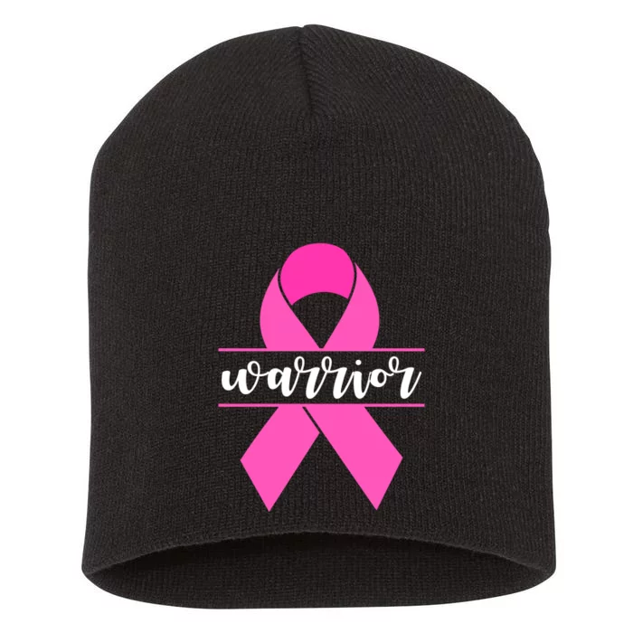 Warrior Pink Ribbon Breast Cancer Month Short Acrylic Beanie