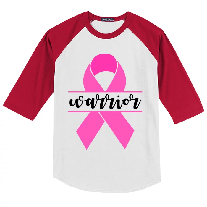 Warrior Pink Ribbon Breast Cancer Month Kids Colorblock Raglan Jersey