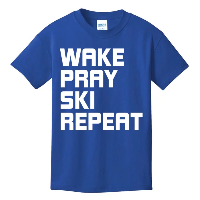 Wake Pray Ski Repeat Skiing Instructor Ski Lover Gift Kids T-Shirt