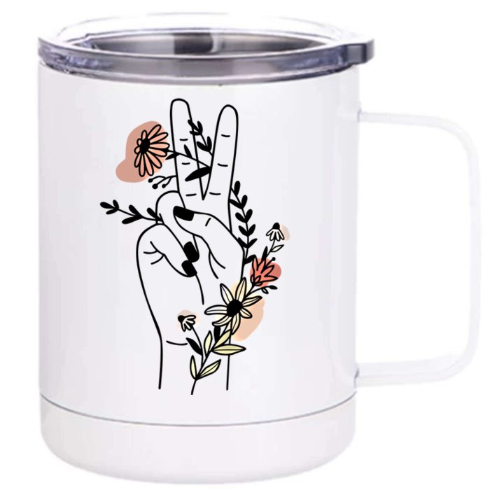 Wildflower Peace Sign Floral Bouquet Wildflower Hippie Funny Gift Front & Back 12oz Stainless Steel Tumbler Cup