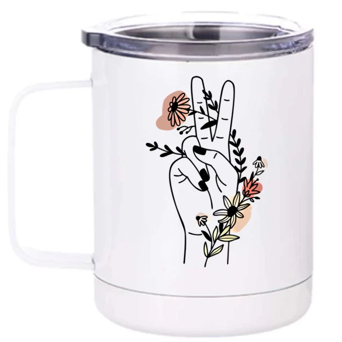 Wildflower Peace Sign Floral Bouquet Wildflower Hippie Funny Gift Front & Back 12oz Stainless Steel Tumbler Cup