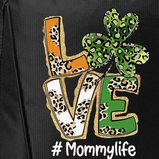 Womens Plaid Shamrock Leopard Funny St Patricks Day LOVE Mommy City Backpack