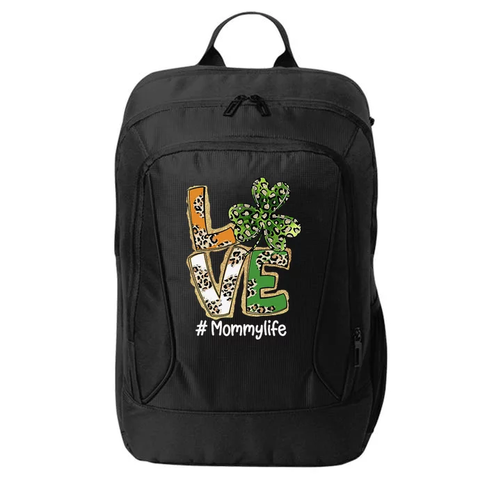 Womens Plaid Shamrock Leopard Funny St Patricks Day LOVE Mommy City Backpack