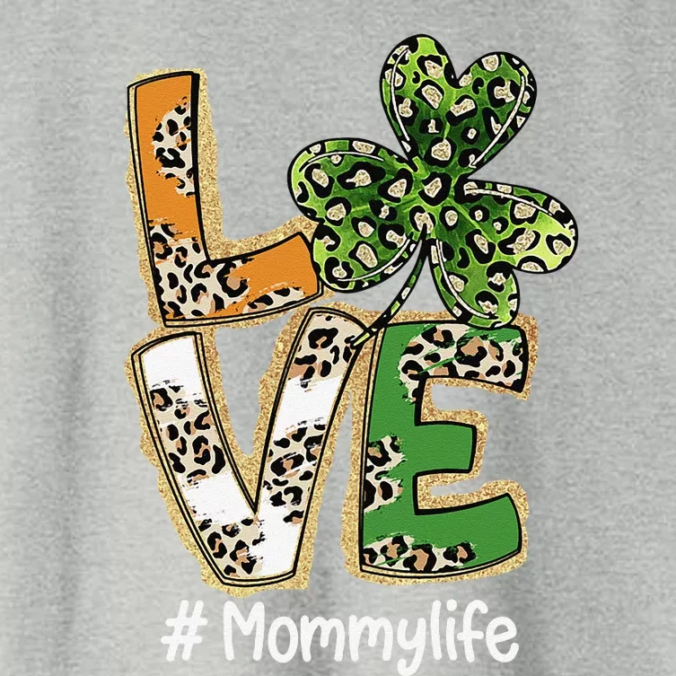 Womens Plaid Shamrock Leopard Funny St Patricks Day LOVE Mommy Women's Crop Top Tee