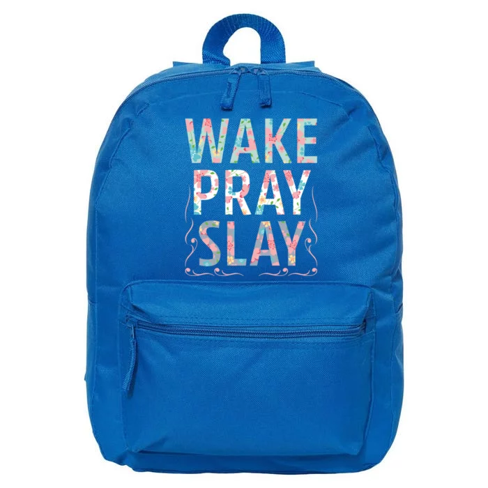 Wake Pray Slay Christian Christianity Watercolor Flowers Gift 16 in Basic Backpack