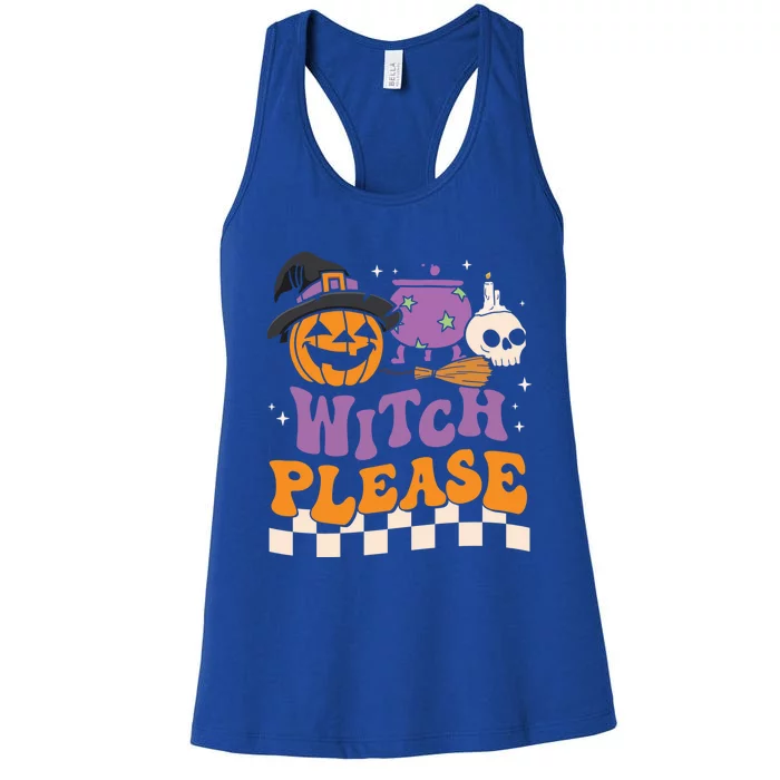 Witch Please Spooky Season Halloween Pumpkin Groovy Retro Gift Women's Racerback Tank