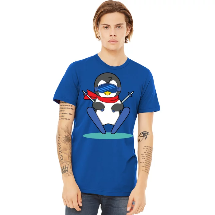 Winter Penguin Ski Skier Skiing Gift Premium T-Shirt