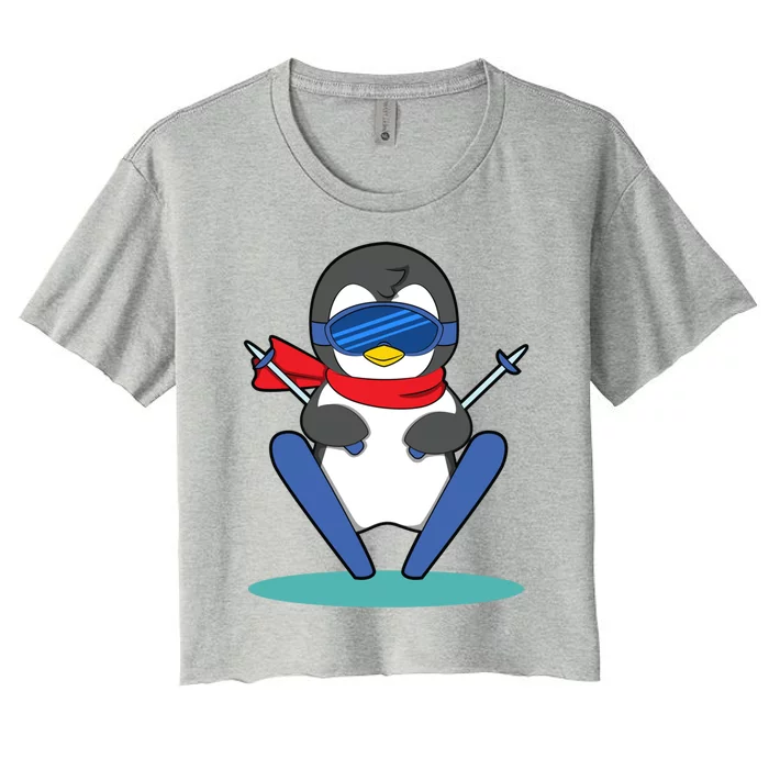 Winter Penguin Ski Skier Skiing Gift Women's Crop Top Tee