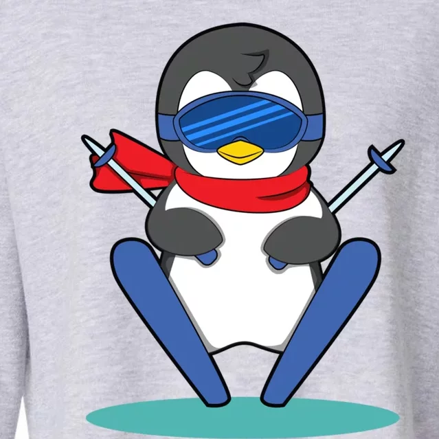 Winter Penguin Ski Skier Skiing Gift Cropped Pullover Crew