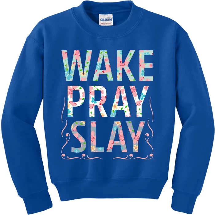 Wake Pray Slay Christian Christianity Watercolor Flowers Gift Kids Sweatshirt