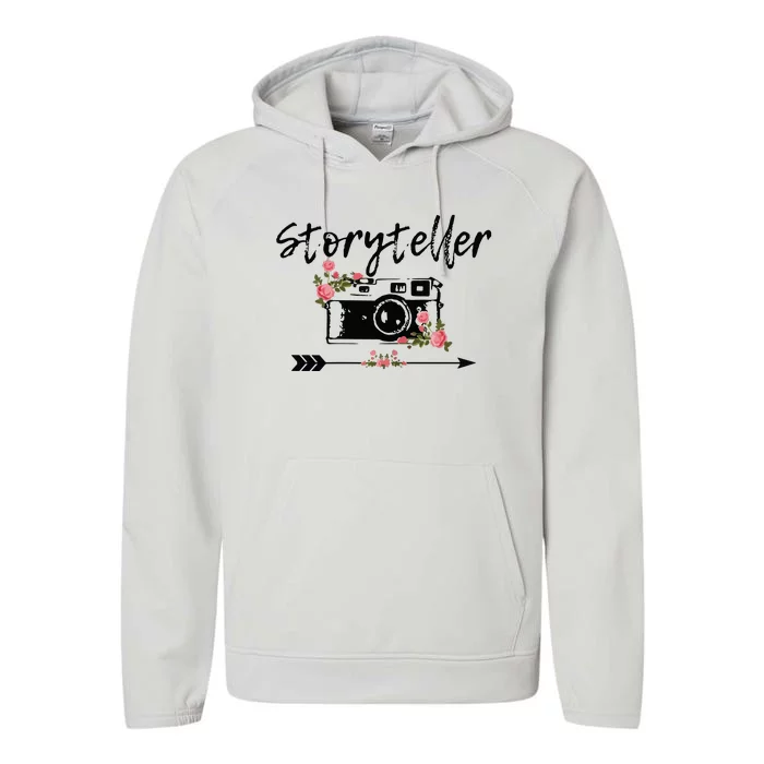 Womens Photographer Storyteller Vintage Floral Camera Photography Performance Fleece Hoodie