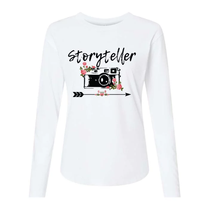 Womens Photographer Storyteller Vintage Floral Camera Photography Womens Cotton Relaxed Long Sleeve T-Shirt