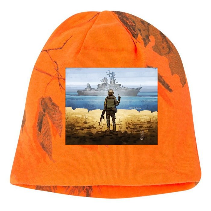 Warship Postage Stamp Front And Back Print Go F Yourself Front & Back Kati - Camo Knit Beanie