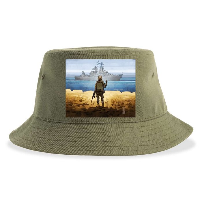 Warship Postage Stamp Front And Back Print Go F Yourself Front & Back Sustainable Bucket Hat