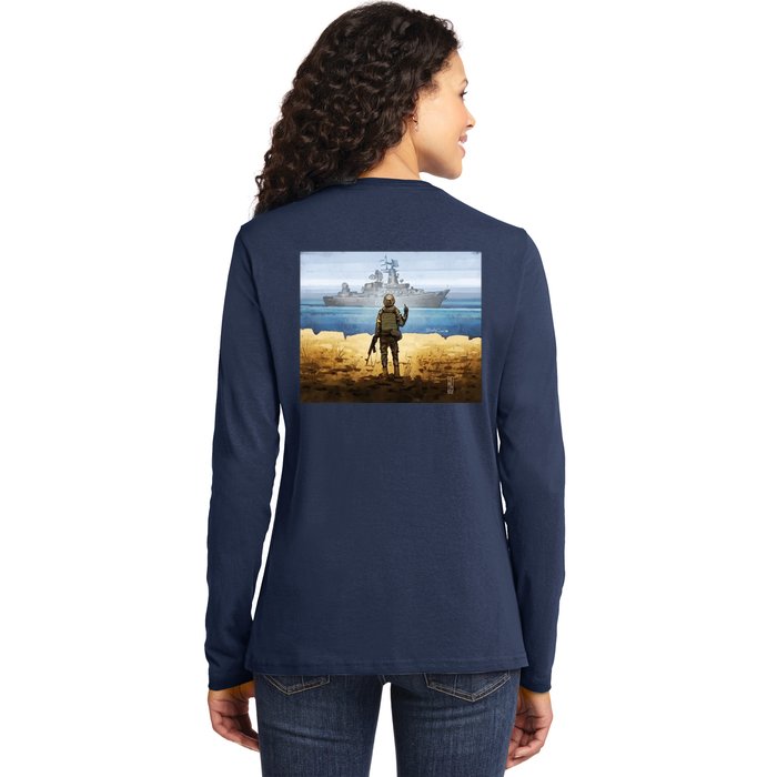 Warship Postage Stamp Front And Back Print Go F Yourself Front & Back Ladies Long Sleeve Shirt