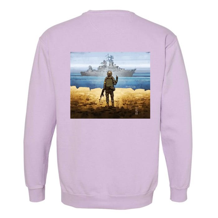 Warship Postage Stamp Front And Back Print Go F Yourself Front & Back Garment-Dyed Sweatshirt