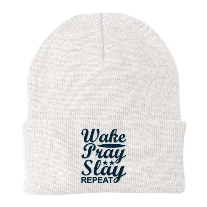 Wake Pray Slay Repeat Knit Cap Winter Beanie